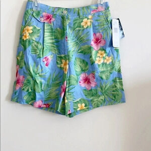 Ralph Lauren 90s vintage High Waisted Tropical palm leaf print 100% linen Shorts